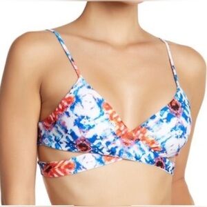 L★SPACE by MONICA WISE BIKINI TOP Size L Color Blue White tropical floral